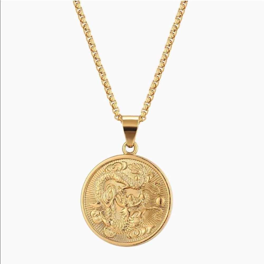 BN 18k gold plated tiger coin necklace chain 48cm